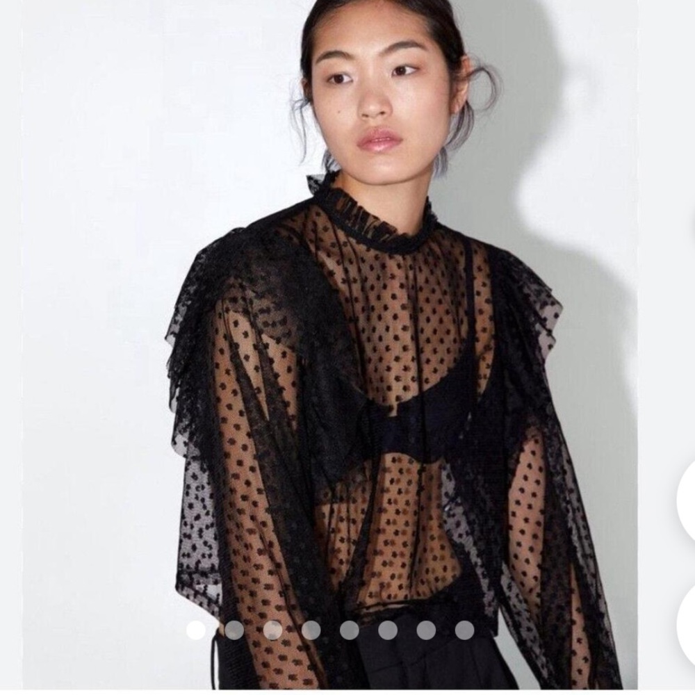 Zara brand new limited edition Lace with frill detail black blouse